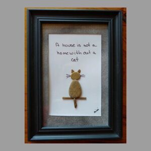 "A House Is Not A Home With Out A Cat" Pebble Art by Mimi 5x7 Framed Wall Decor